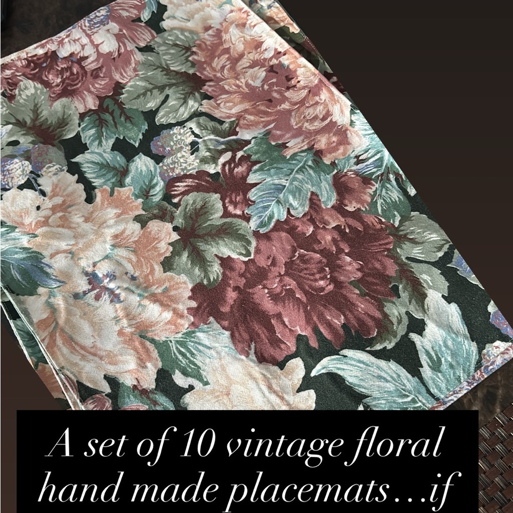 Vintage Handmade Floral Placemats Set of 10